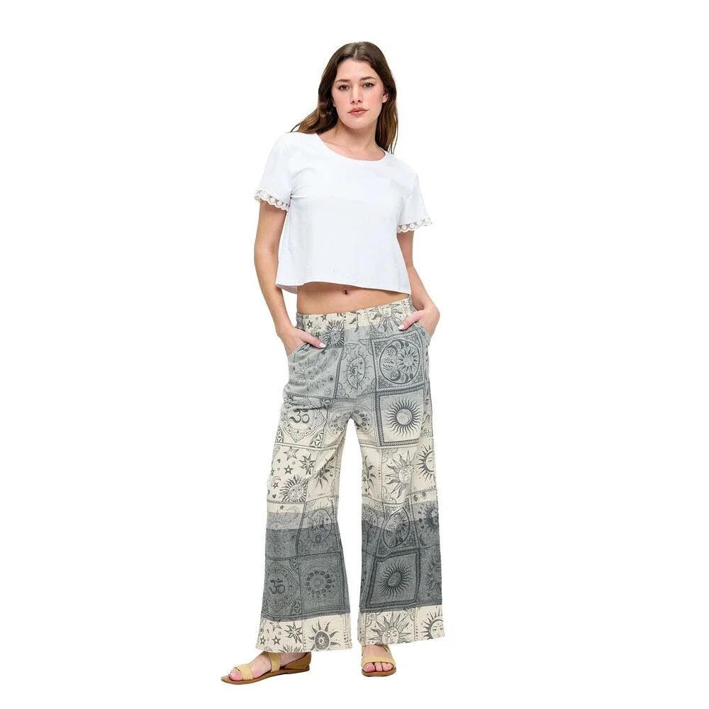 26404 N Yak & Yeti Boho Celestial Sun Moon Print Pants Various Sizes